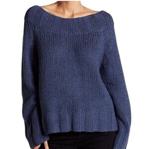 Free People Navy Blue Scoop Neck Chunky Knit Sweater